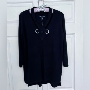 NWT Cable & Gauge Black Long Sleeve V-Neck Sweater with Silver Grommets-Size S